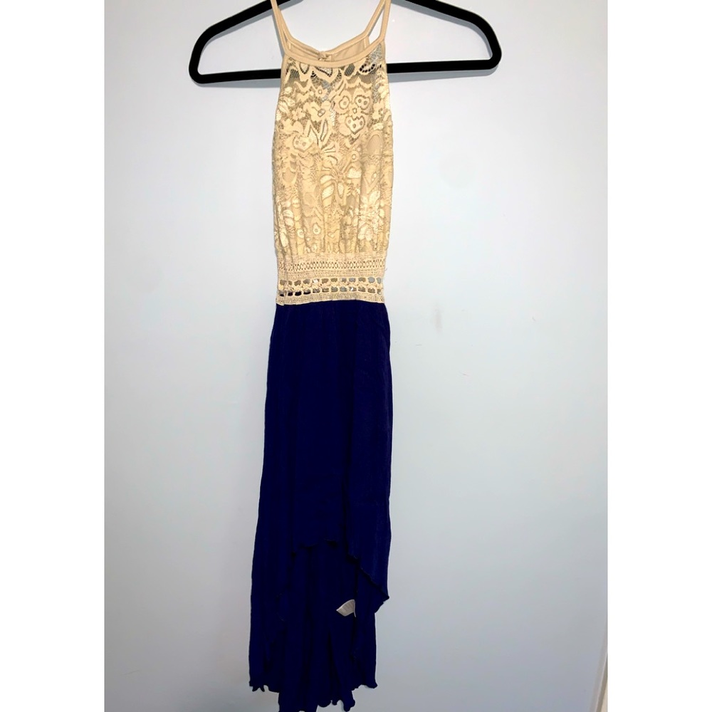 Beige top lace blues bottom dress